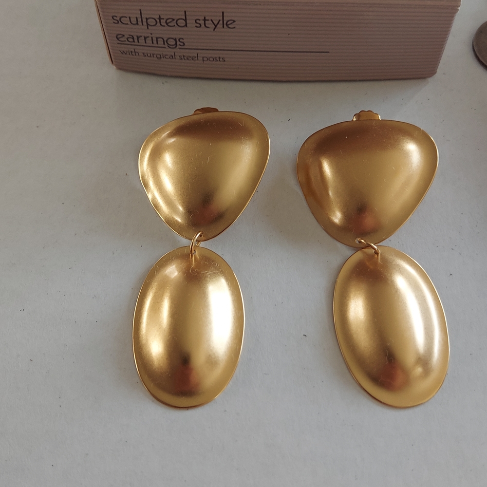Avon Gold Sculpted Double Drop Earrings